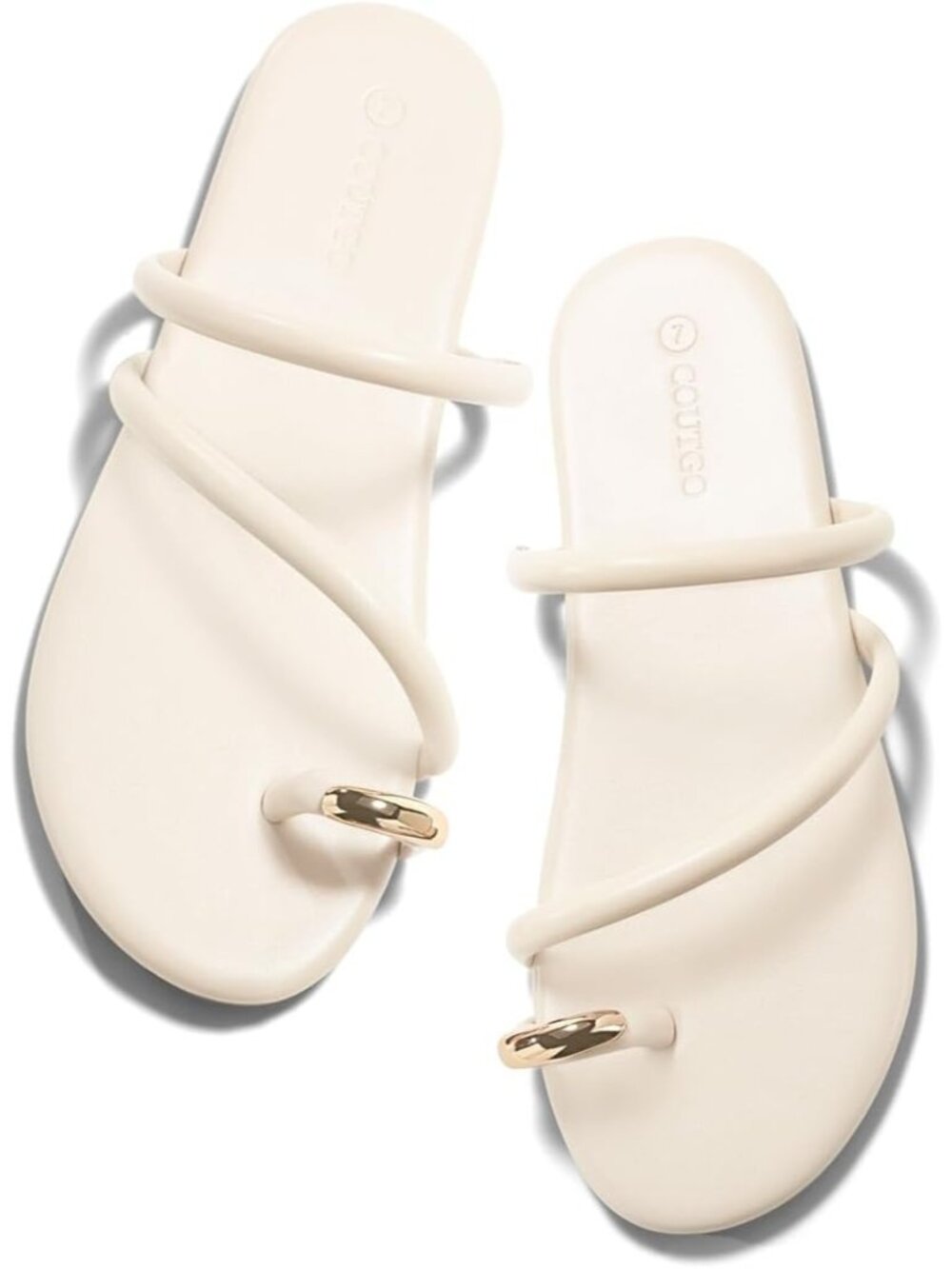 🆕 Women's Cream White Toe Loop Flat Sandals Strappy Summer Beach Slide Shoes